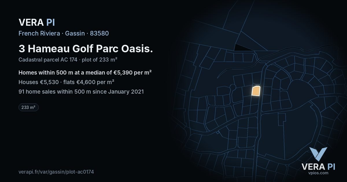 3 Hameau Golf Parc Oasis, Gassin at night – the plot lit, the parcels around coloured by the prices near them