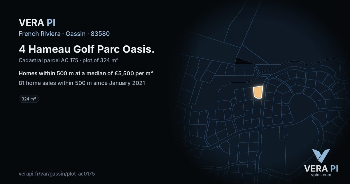 4 Hameau Golf Parc Oasis, Gassin at night – the plot lit, the parcels around coloured by the prices near them