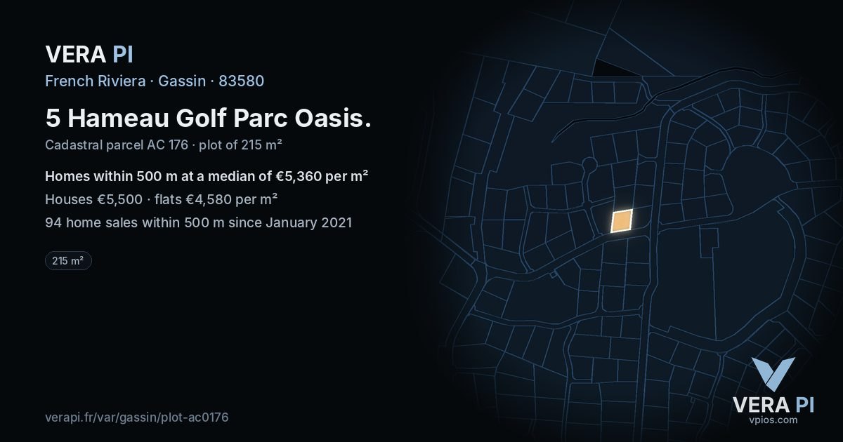 5 Hameau Golf Parc Oasis, Gassin at night – the plot lit, the parcels around coloured by the prices near them