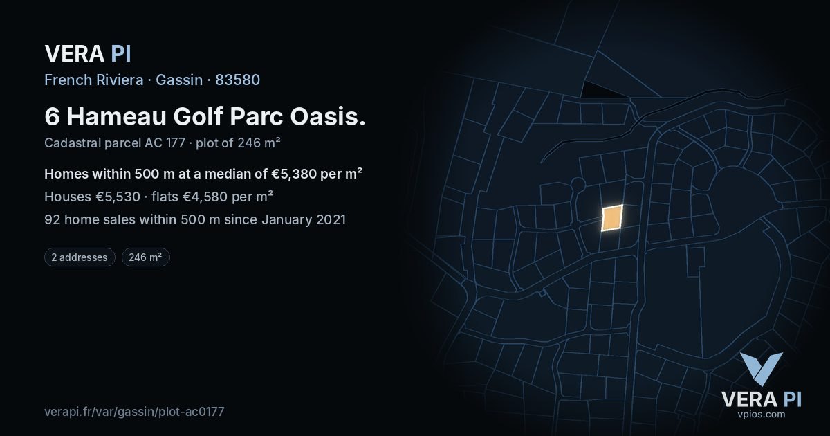 6 Hameau Golf Parc Oasis, Gassin at night – the plot lit, the parcels around coloured by the prices near them