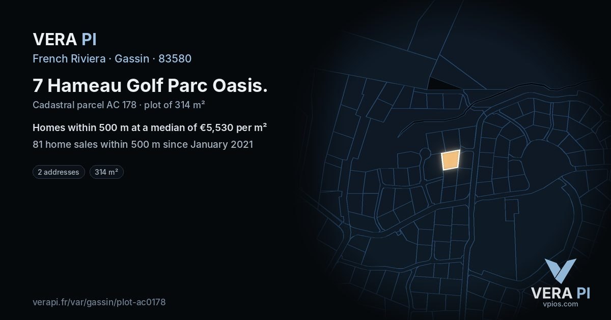 7 Hameau Golf Parc Oasis, Gassin at night – the plot lit, the parcels around coloured by the prices near them