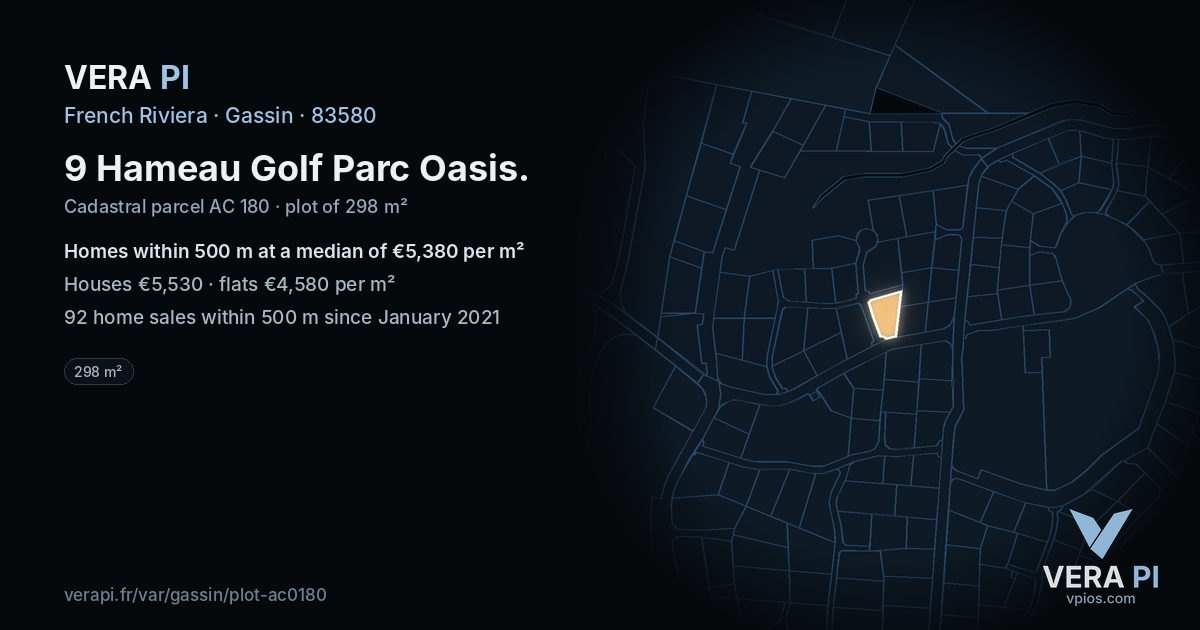 9 Hameau Golf Parc Oasis, Gassin at night – the plot lit, the parcels around coloured by the prices near them