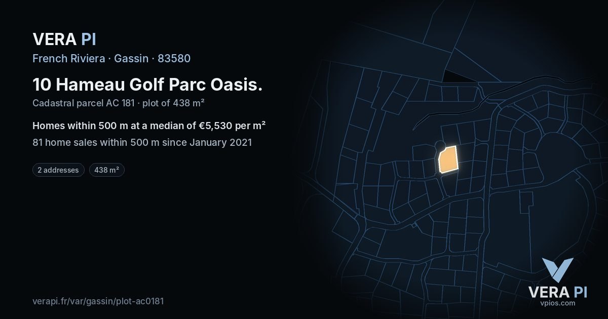 10 Hameau Golf Parc Oasis, Gassin at night – the plot lit, the parcels around coloured by the prices near them