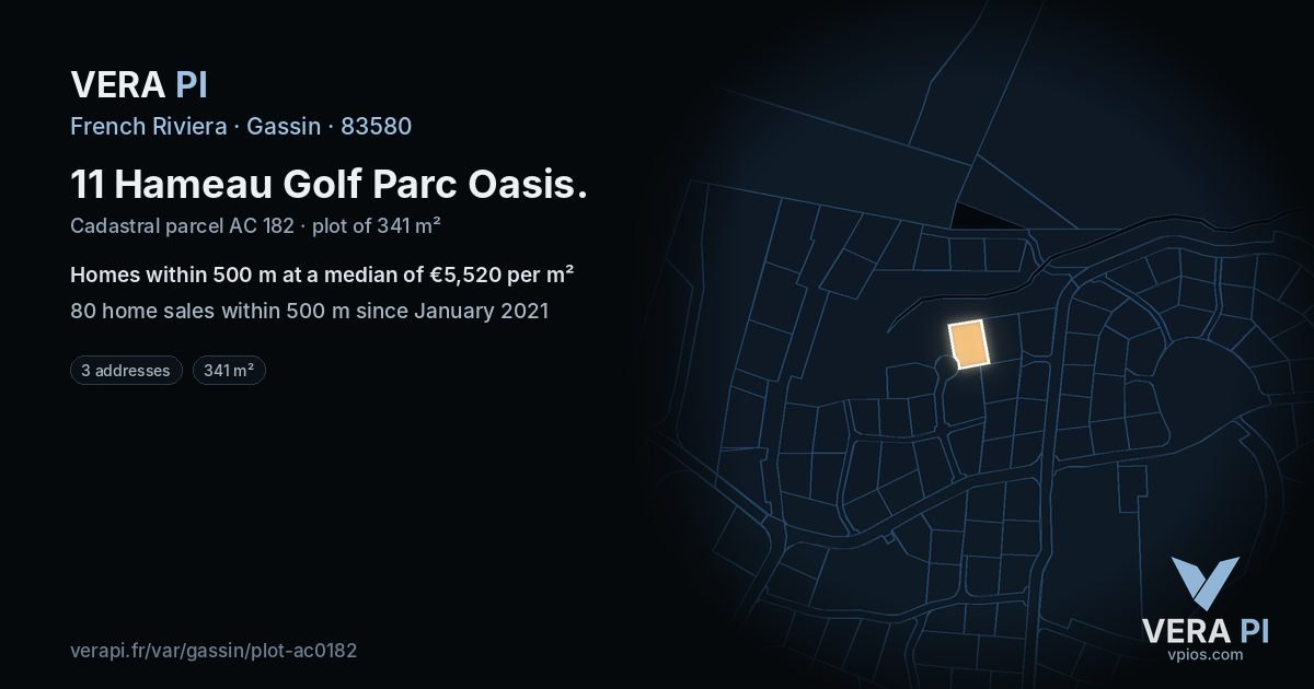 11 Hameau Golf Parc Oasis, Gassin at night – the plot lit, the parcels around coloured by the prices near them