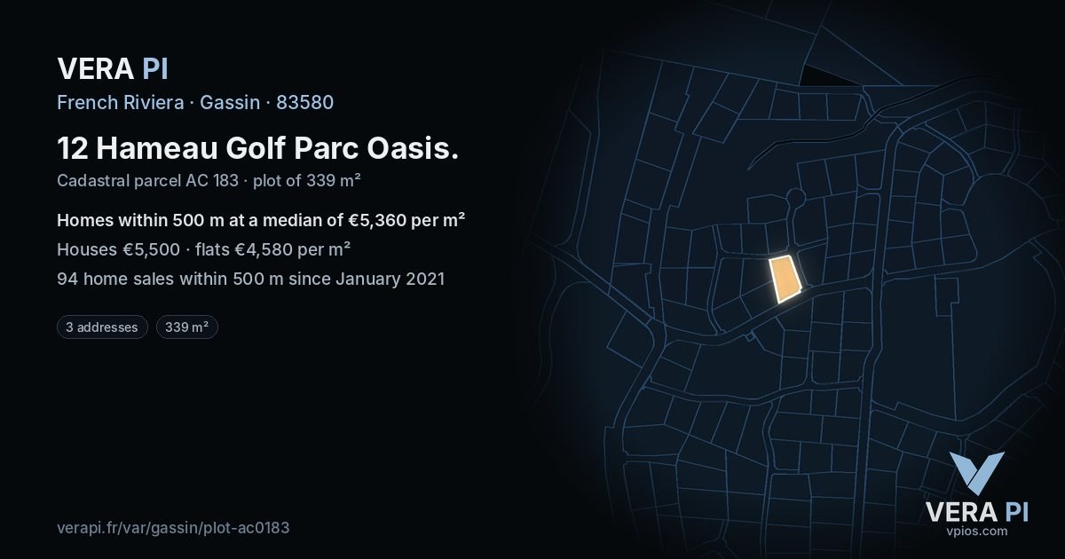 12 Hameau Golf Parc Oasis, Gassin at night – the plot lit, the parcels around coloured by the prices near them