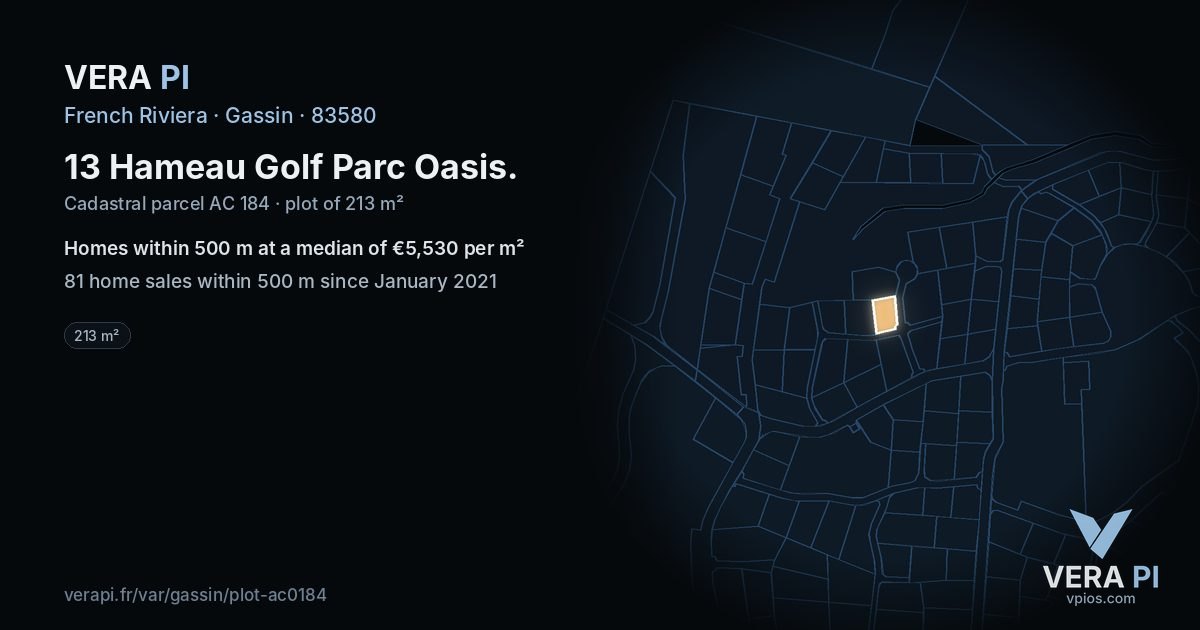 13 Hameau Golf Parc Oasis, Gassin at night – the plot lit, the parcels around coloured by the prices near them