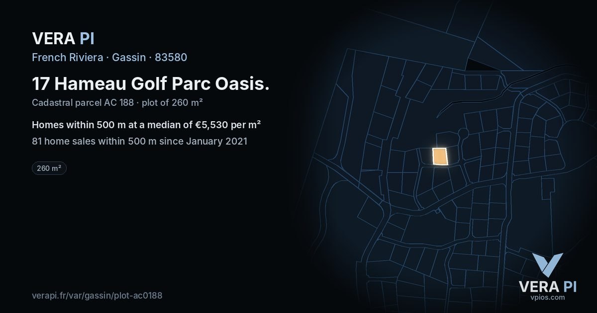 17 Hameau Golf Parc Oasis, Gassin at night – the plot lit, the parcels around coloured by the prices near them