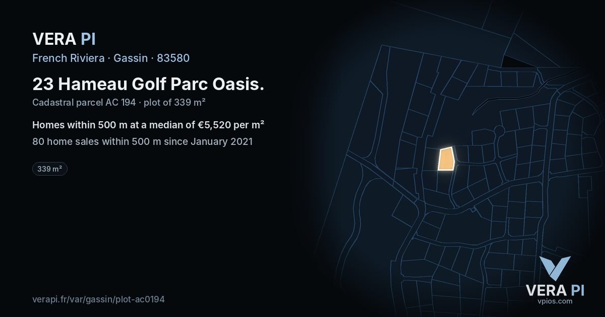 23 Hameau Golf Parc Oasis, Gassin at night – the plot lit, the parcels around coloured by the prices near them