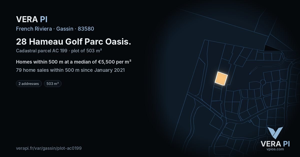 28 Hameau Golf Parc Oasis, Gassin at night – the plot lit, the parcels around coloured by the prices near them