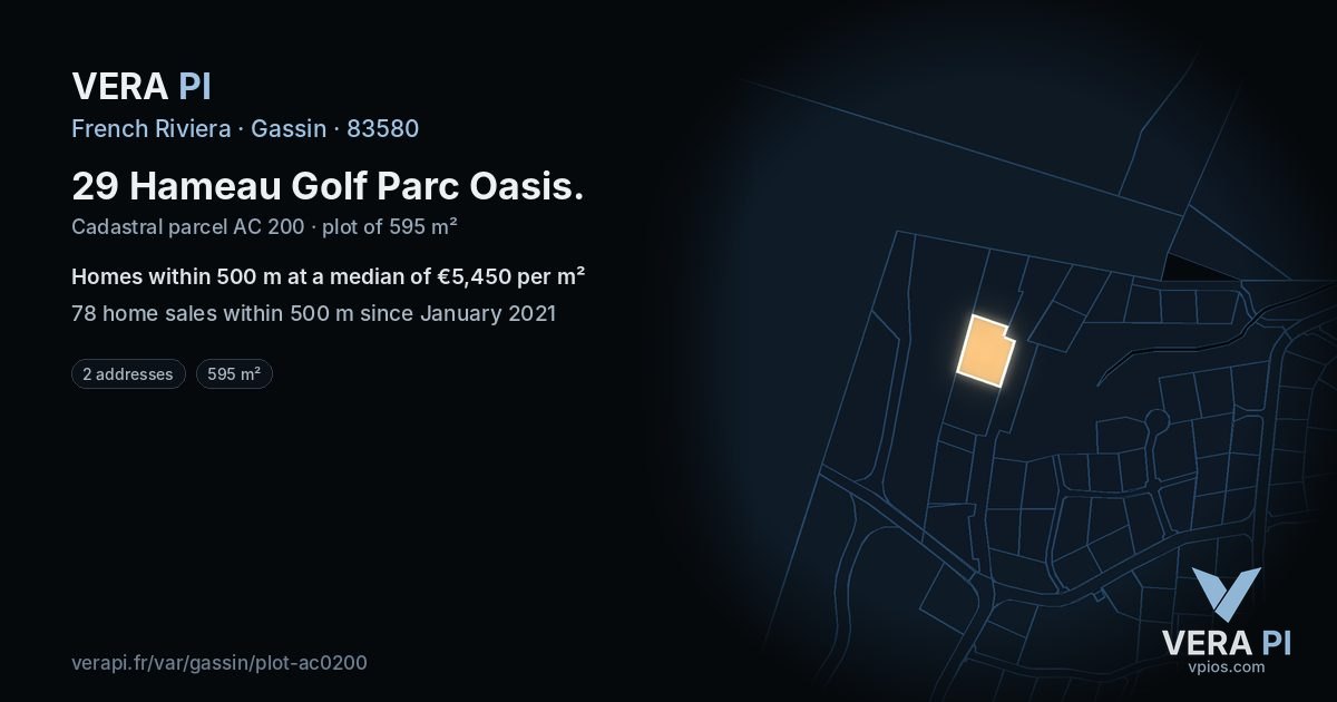 29 Hameau Golf Parc Oasis, Gassin at night – the plot lit, the parcels around coloured by the prices near them