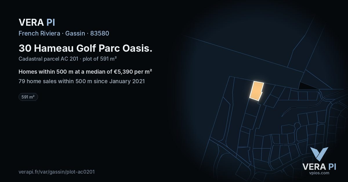 30 Hameau Golf Parc Oasis, Gassin at night – the plot lit, the parcels around coloured by the prices near them