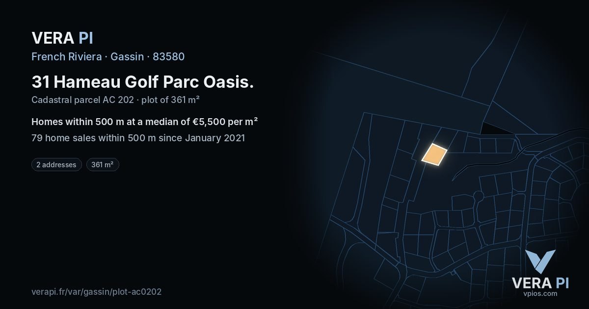 31 Hameau Golf Parc Oasis, Gassin at night – the plot lit, the parcels around coloured by the prices near them
