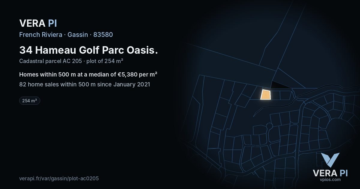 34 Hameau Golf Parc Oasis, Gassin at night – the plot lit, the parcels around coloured by the prices near them