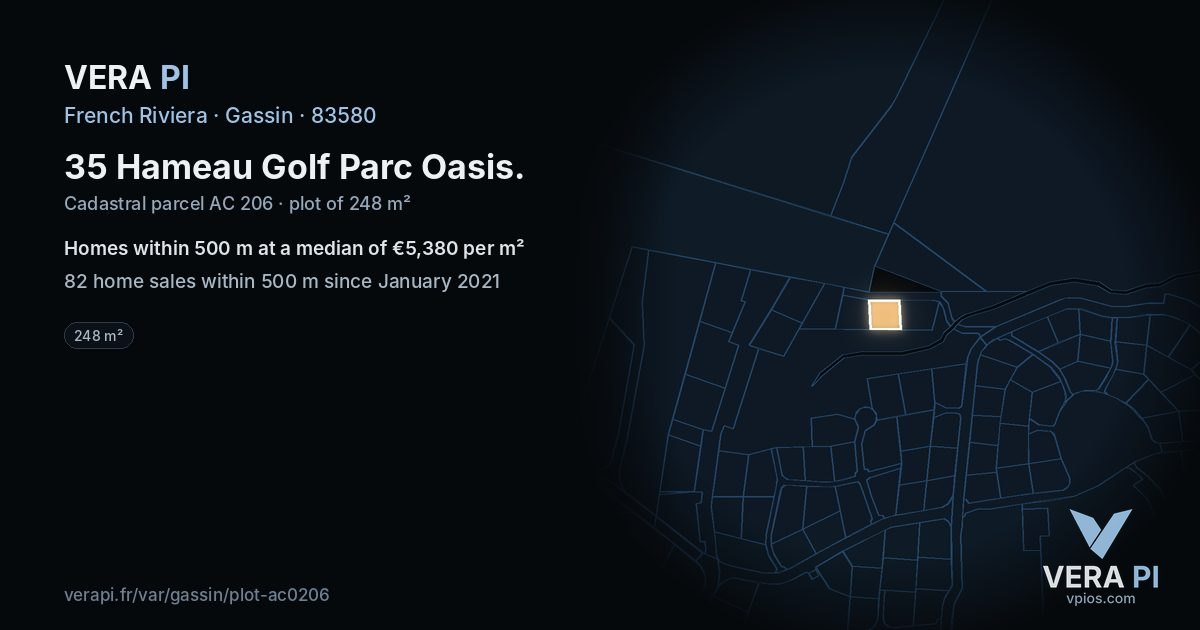 35 Hameau Golf Parc Oasis, Gassin at night – the plot lit, the parcels around coloured by the prices near them