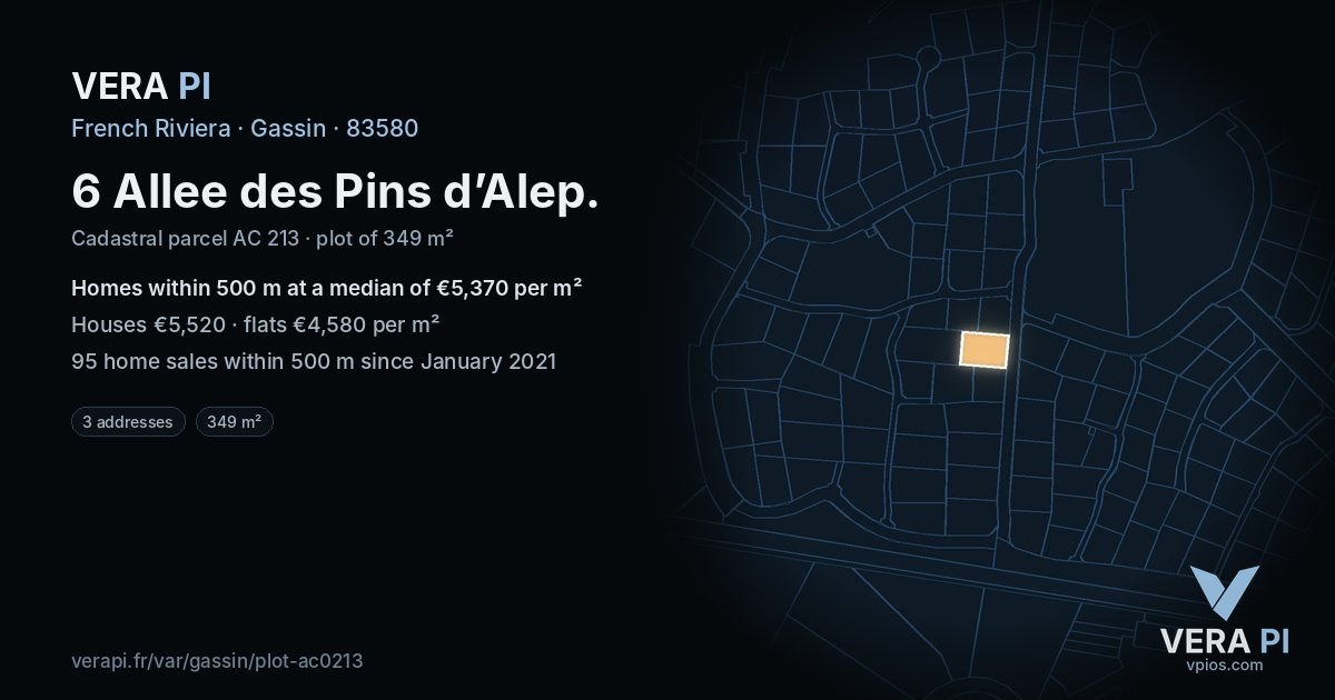 6 Allee des Pins d’Alep, Gassin at night – the plot lit, the parcels around coloured by the prices near them
