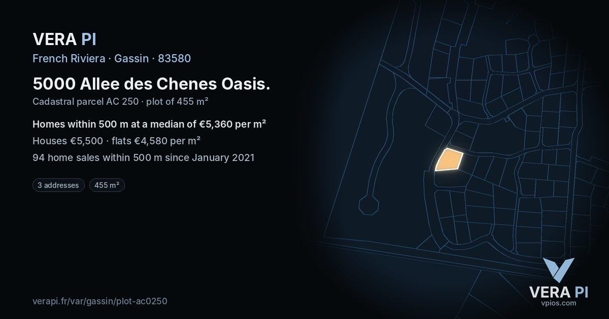 5000 Allee des Chenes Oasis, Gassin at night – the plot lit, the parcels around coloured by the prices near them