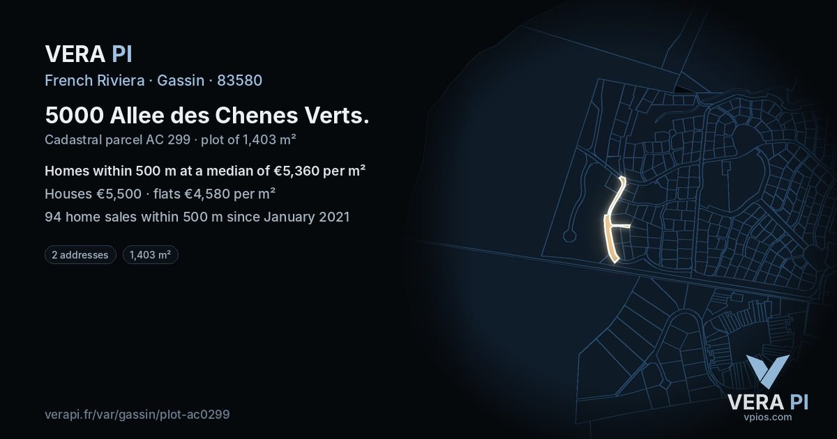 5000 Allee des Chenes Verts, Gassin at night – the plot lit, the parcels around coloured by the prices near them