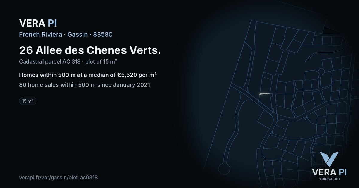26 Allee des Chenes Verts, Gassin at night – the plot lit, the parcels around coloured by the prices near them