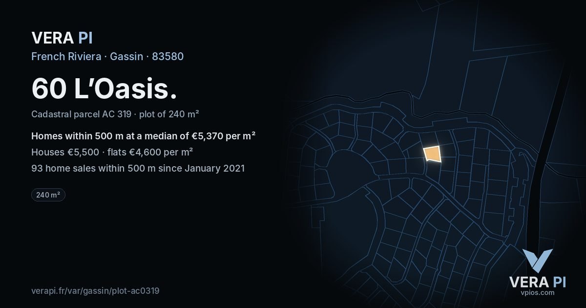 60 L’Oasis, Gassin at night – the plot lit, the parcels around coloured by the prices near them