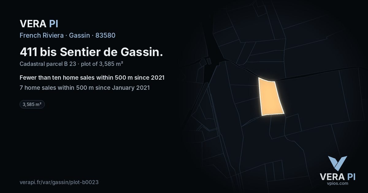 411 bis Sentier de Gassin, Gassin at night – the plot lit, the parcels around coloured by the prices near them