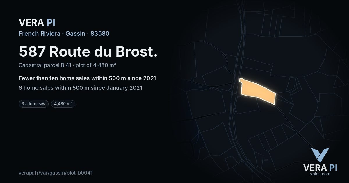 587 Route du Brost, Gassin at night – the plot lit, the parcels around coloured by the prices near them