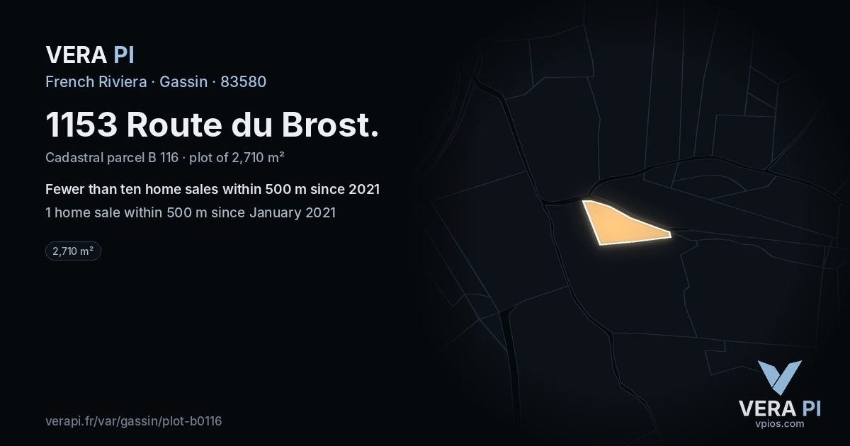 1153 Route du Brost, Gassin at night – the plot lit, the parcels around coloured by the prices near them