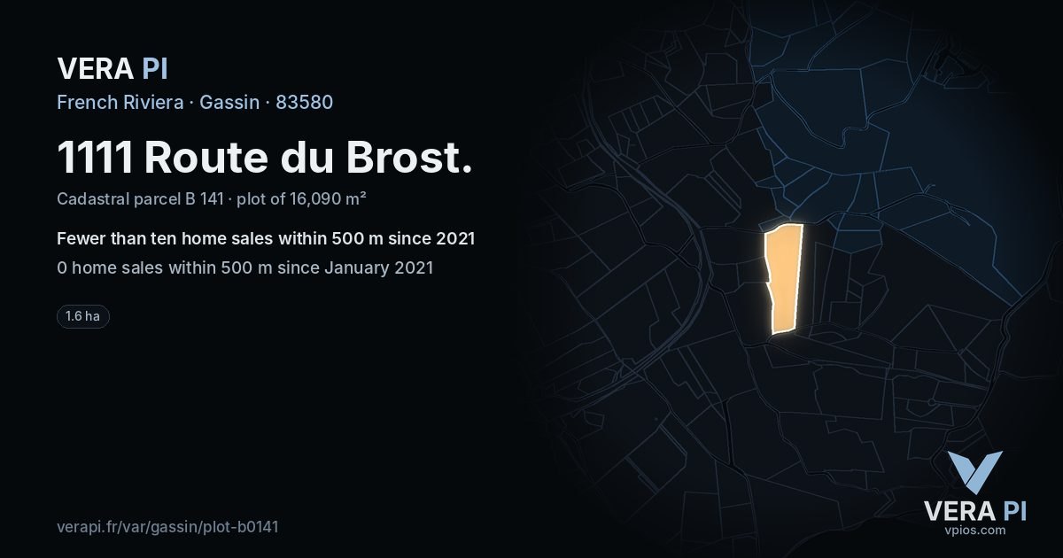 1111 Route du Brost, Gassin at night – the plot lit, the parcels around coloured by the prices near them
