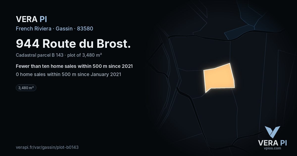 944 Route du Brost, Gassin at night – the plot lit, the parcels around coloured by the prices near them