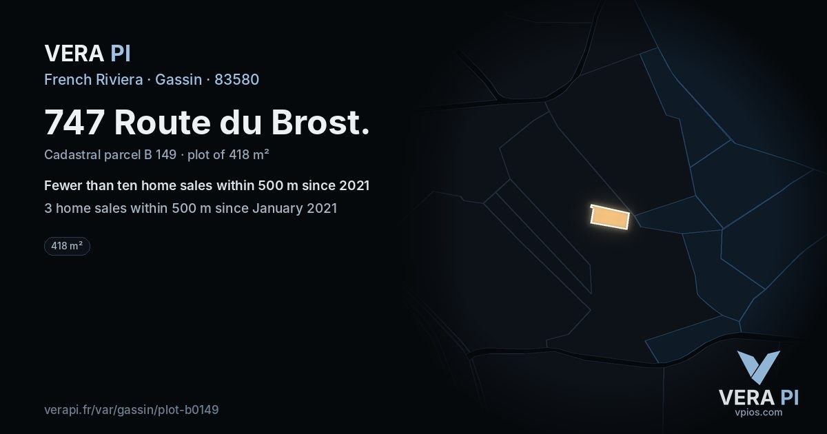 747 Route du Brost, Gassin at night – the plot lit, the parcels around coloured by the prices near them