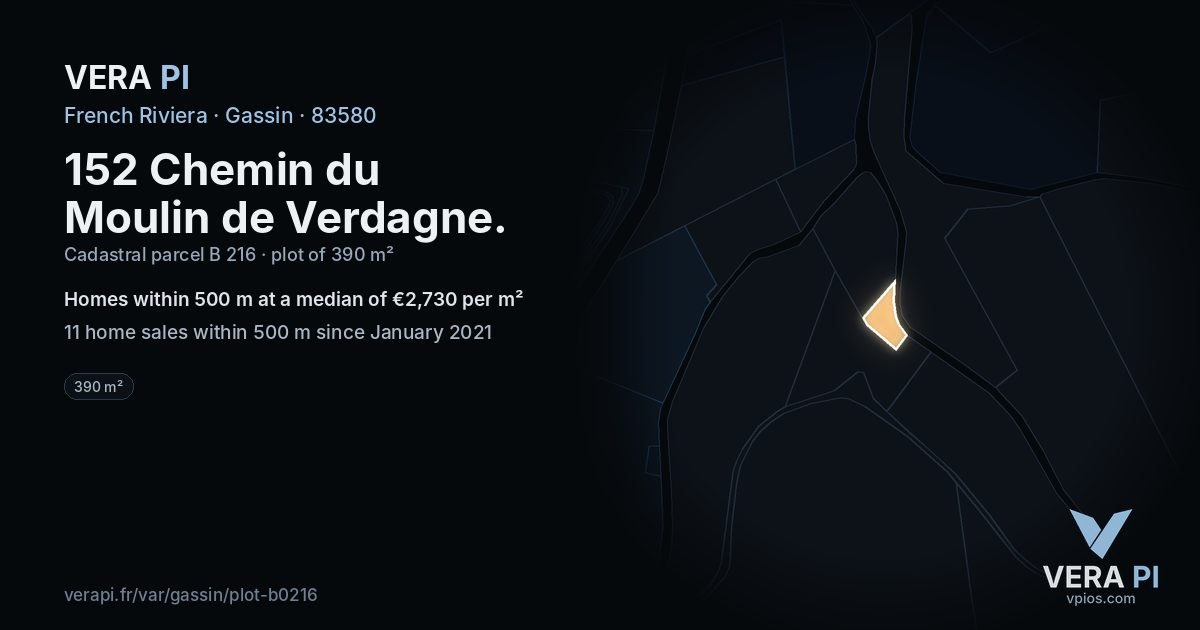 152 Chemin du Moulin de Verdagne, Gassin at night – the plot lit, the parcels around coloured by the prices near them