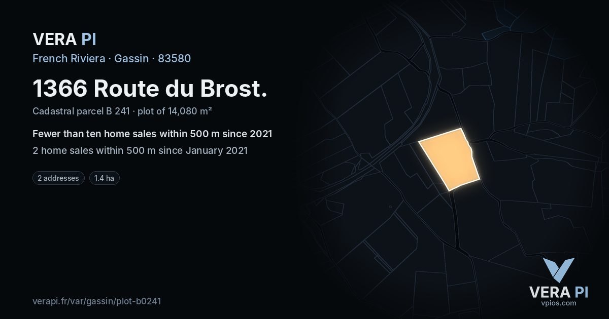 1366 Route du Brost, Gassin at night – the plot lit, the parcels around coloured by the prices near them