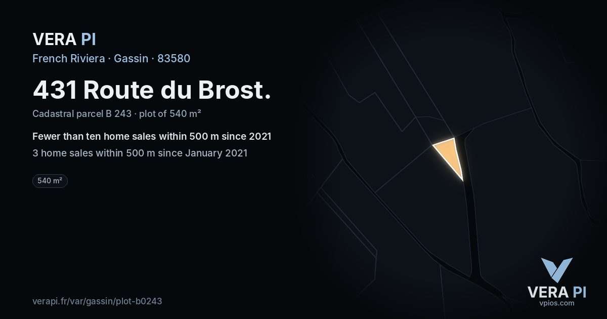 431 Route du Brost, Gassin at night – the plot lit, the parcels around coloured by the prices near them