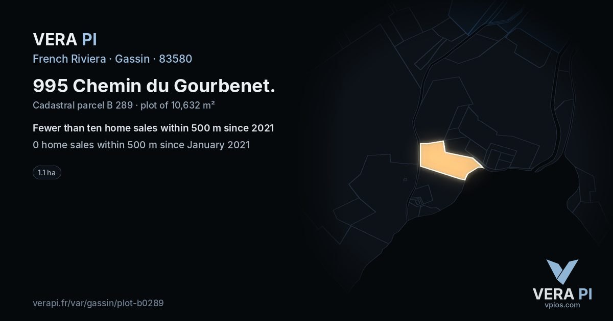 995 Chemin du Gourbenet, Gassin at night – the plot lit, the parcels around coloured by the prices near them