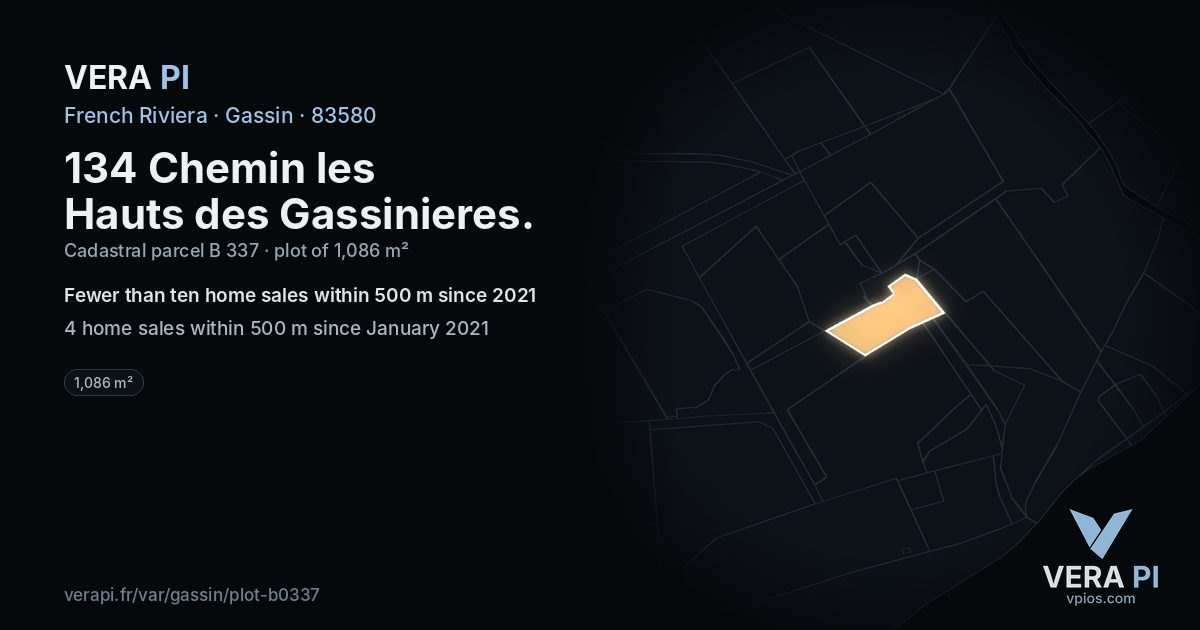 134 Chemin les Hauts des Gassinieres, Gassin at night – the plot lit, the parcels around coloured by the prices near them