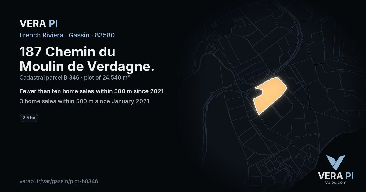 187 Chemin du Moulin de Verdagne, Gassin at night – the plot lit, the parcels around coloured by the prices near them
