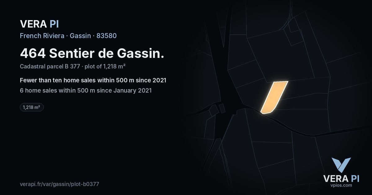 464 Sentier de Gassin, Gassin at night – the plot lit, the parcels around coloured by the prices near them