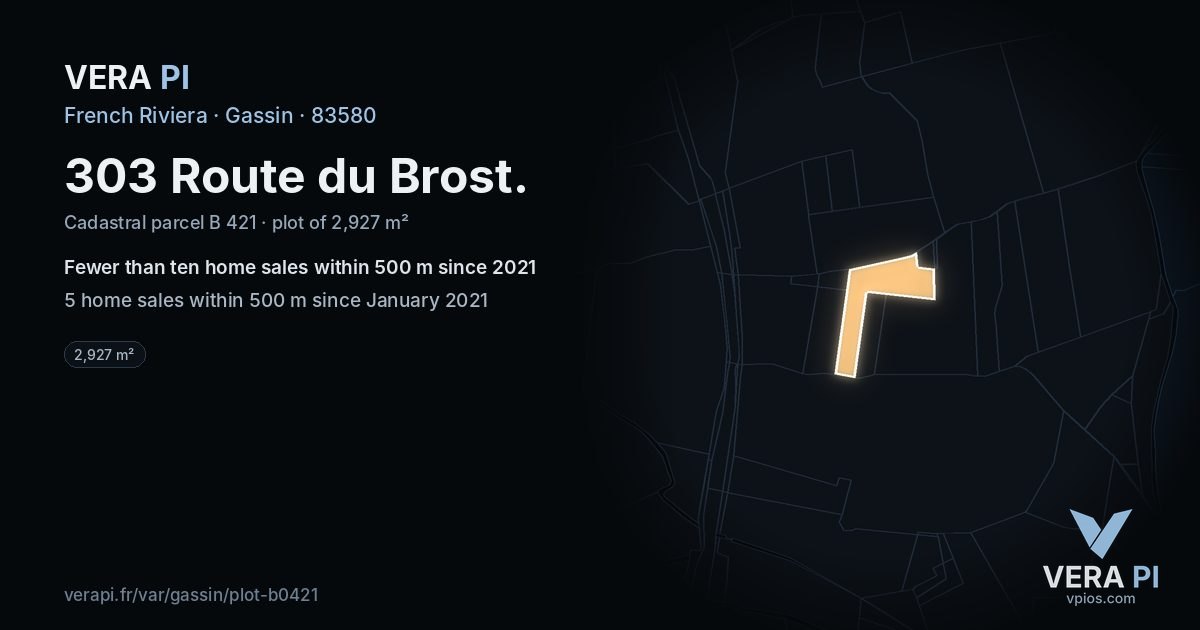303 Route du Brost, Gassin at night – the plot lit, the parcels around coloured by the prices near them