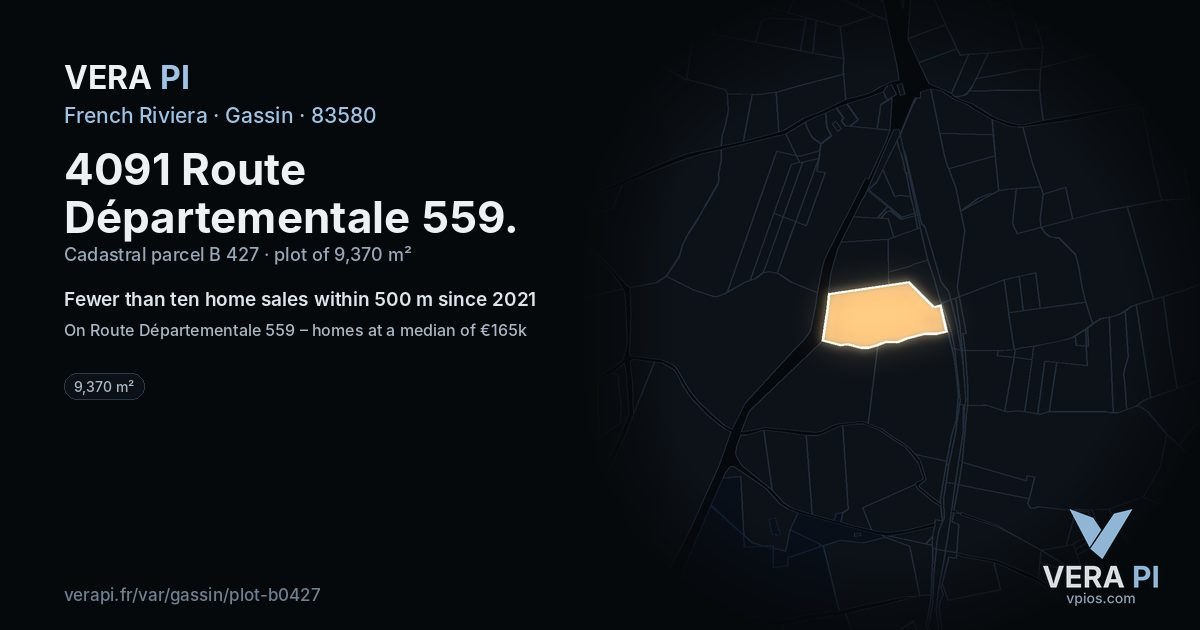 4091 Route Départementale 559, Gassin at night – the plot lit, the parcels around coloured by the prices near them
