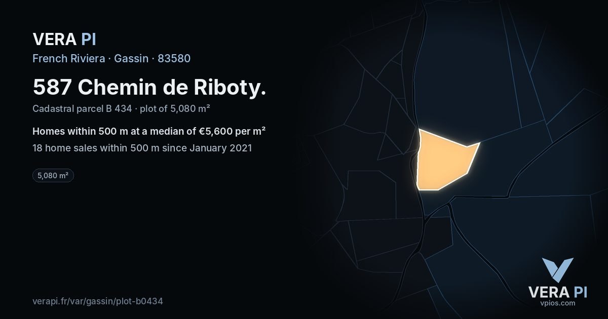 587 Chemin de Riboty, Gassin at night – the plot lit, the parcels around coloured by the prices near them