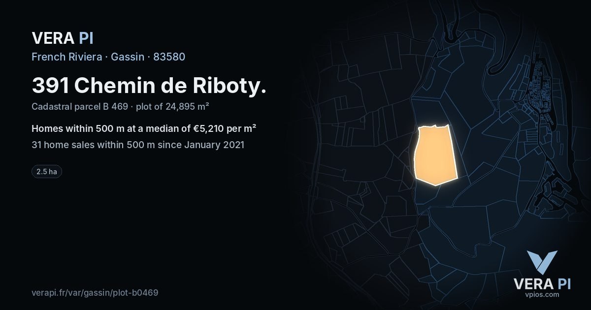 391 Chemin de Riboty, Gassin at night – the plot lit, the parcels around coloured by the prices near them
