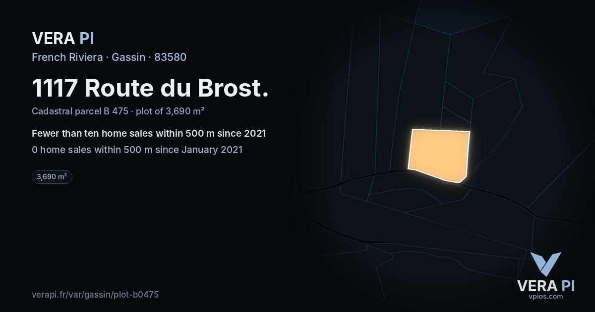 1117 Route du Brost, Gassin at night – the plot lit, the parcels around coloured by the prices near them