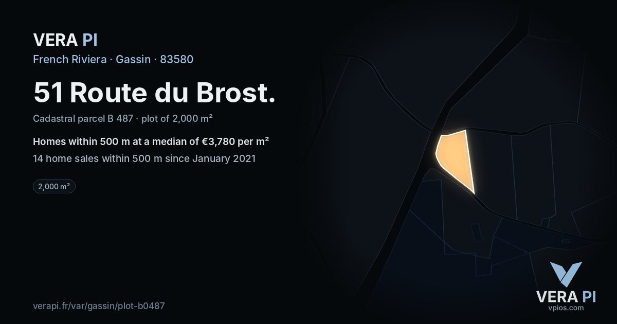51 Route du Brost, Gassin at night – the plot lit, the parcels around coloured by the prices near them