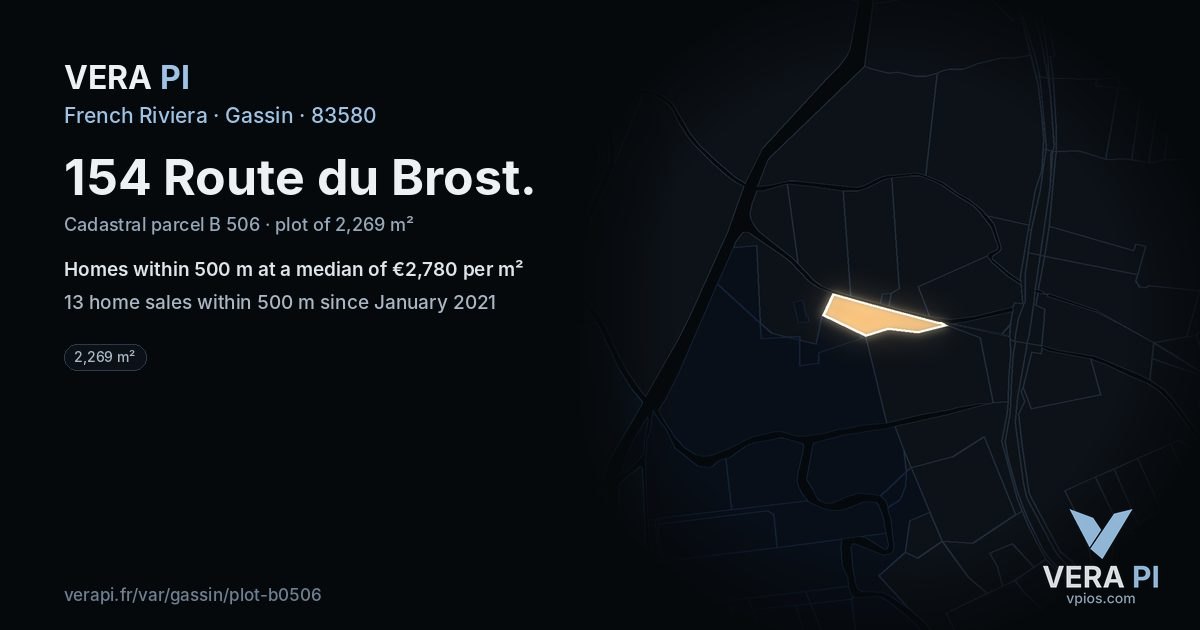 154 Route du Brost, Gassin at night – the plot lit, the parcels around coloured by the prices near them