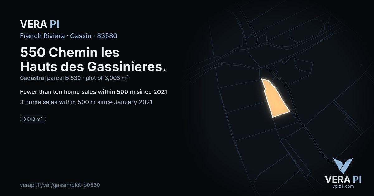 550 Chemin les Hauts des Gassinieres, Gassin at night – the plot lit, the parcels around coloured by the prices near them