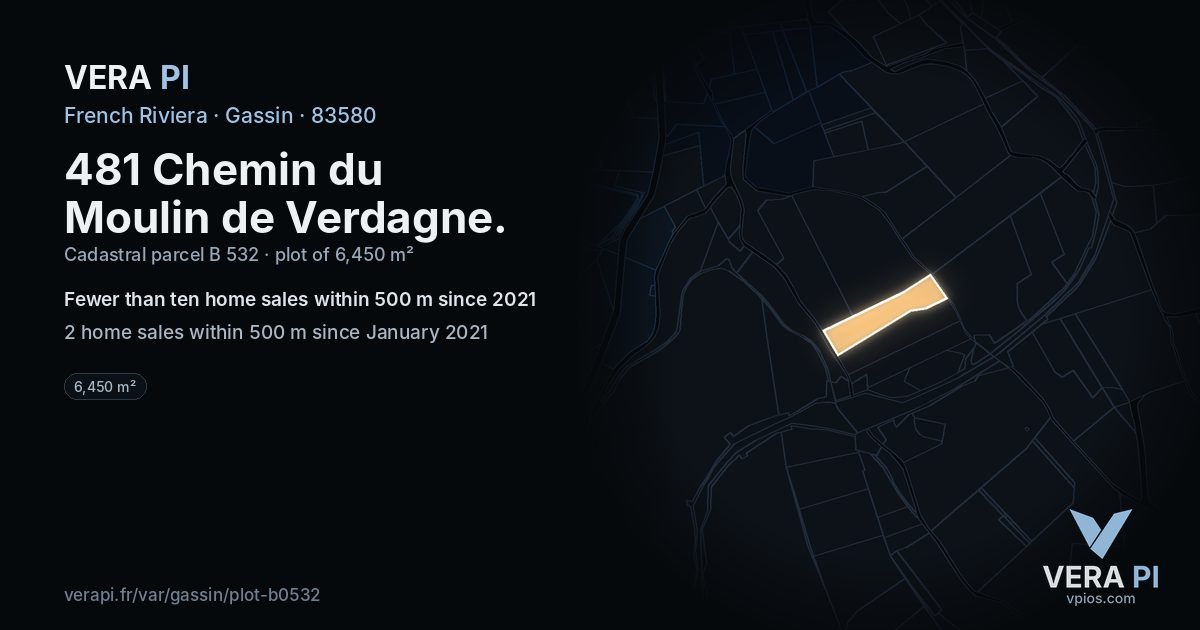 481 Chemin du Moulin de Verdagne, Gassin at night – the plot lit, the parcels around coloured by the prices near them
