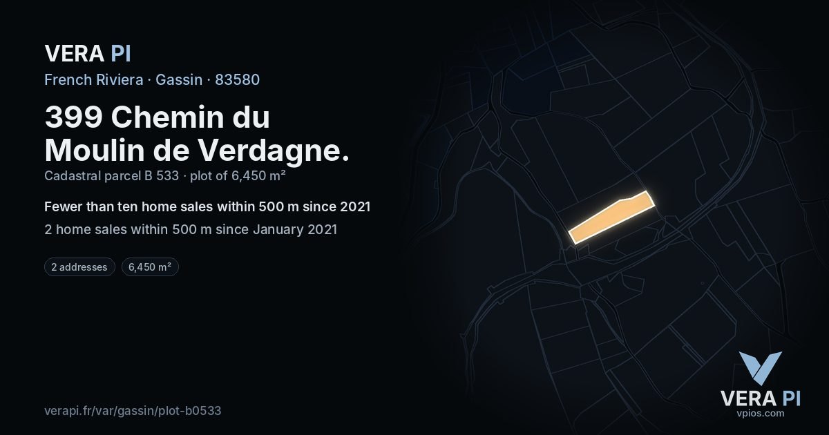 399 Chemin du Moulin de Verdagne, Gassin at night – the plot lit, the parcels around coloured by the prices near them