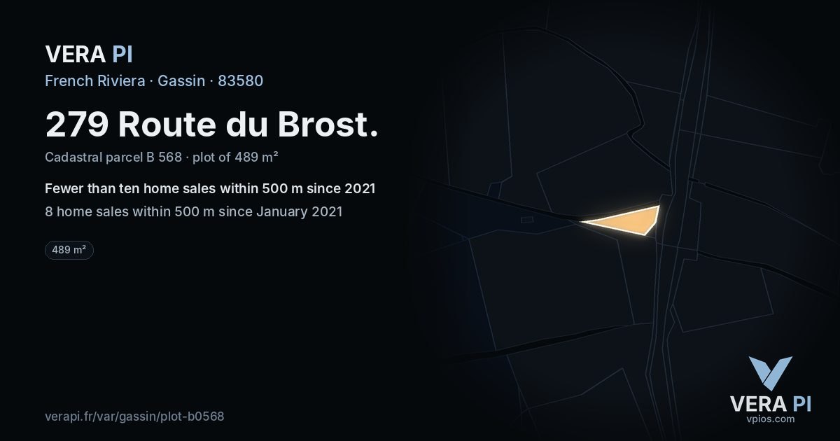 279 Route du Brost, Gassin at night – the plot lit, the parcels around coloured by the prices near them