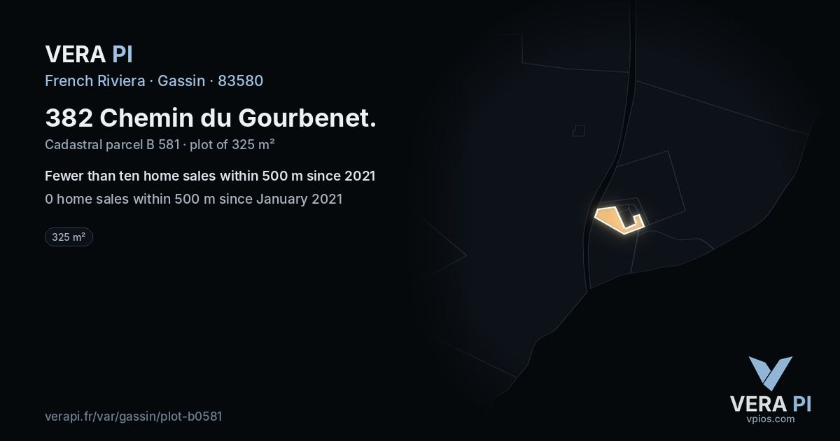 382 Chemin du Gourbenet, Gassin at night – the plot lit, the parcels around coloured by the prices near them
