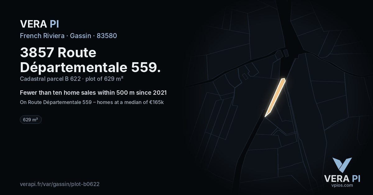 3857 Route Départementale 559, Gassin at night – the plot lit, the parcels around coloured by the prices near them