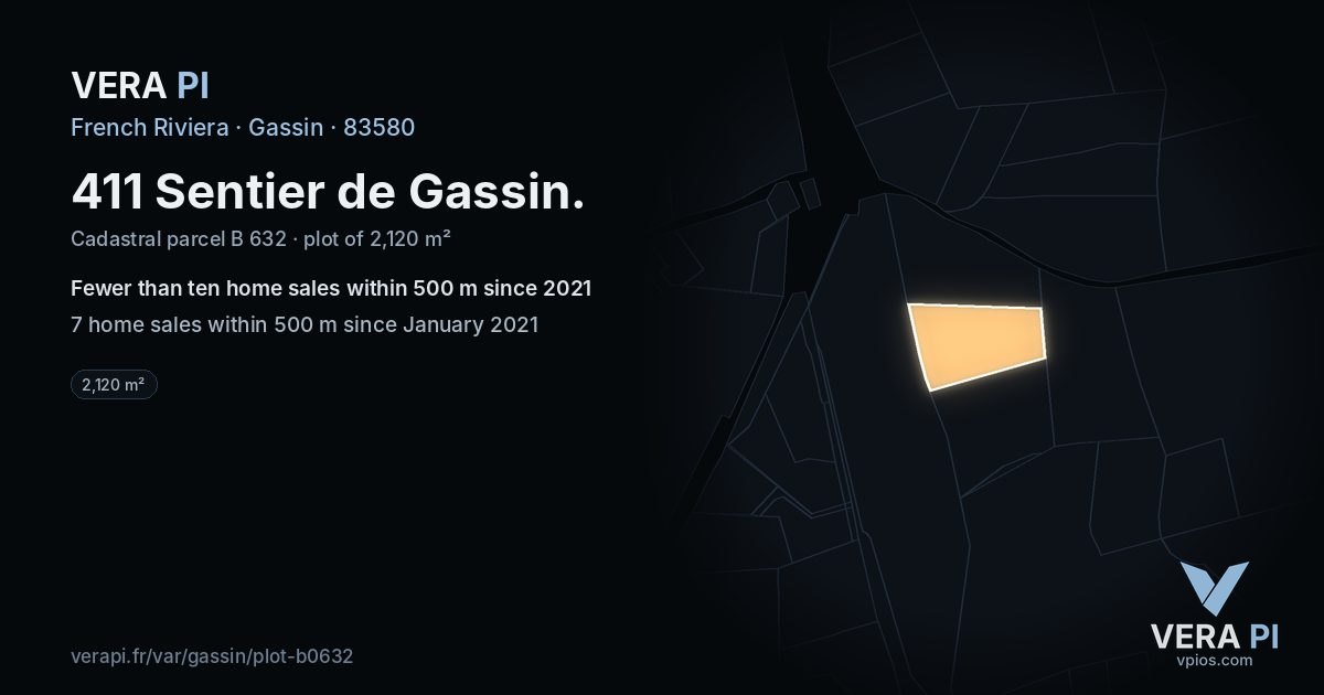 411 Sentier de Gassin, Gassin at night – the plot lit, the parcels around coloured by the prices near them